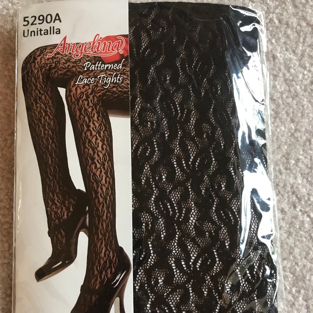 Angelina Patterned Lace Tights Black 5290A One Size - Picture 2 of 2